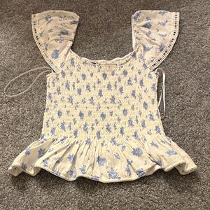 Francesca's Collections Blue Floral Smocked Blouse